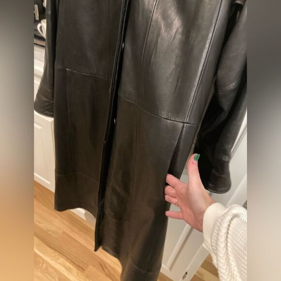 TIBDA Leathers Vintage Black Ankle Length Leather Trench Coat Size 6 - Picture 4 of 16